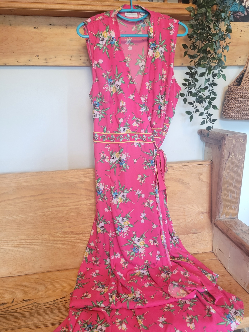 New York & Company Pink Floral Wrap Maxi Dress